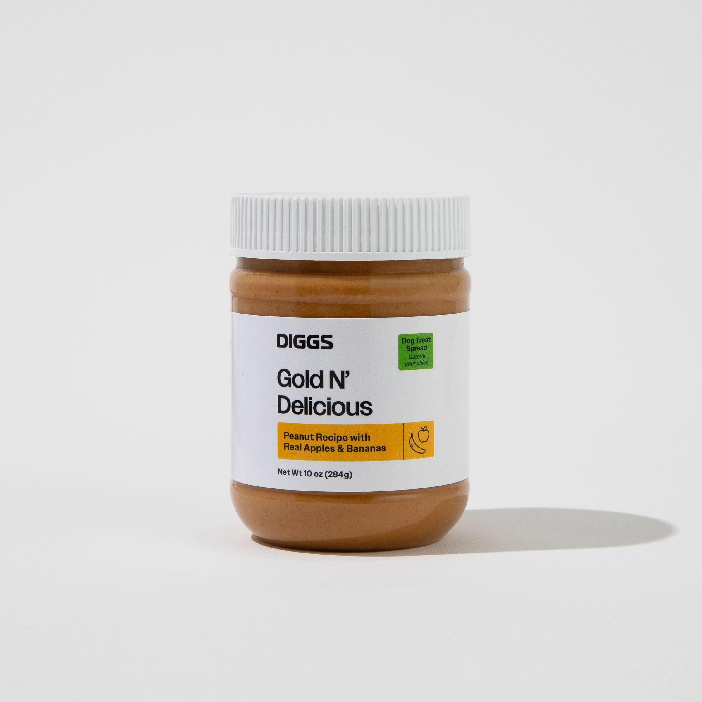 Gold n' Delicious Peanut Butter Treat Spread on white background