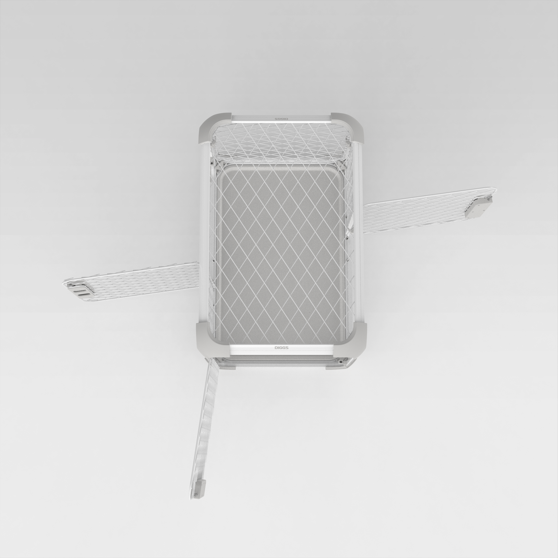 Overhead view of Evolv Dog Crate configured with two side doors and one front door.